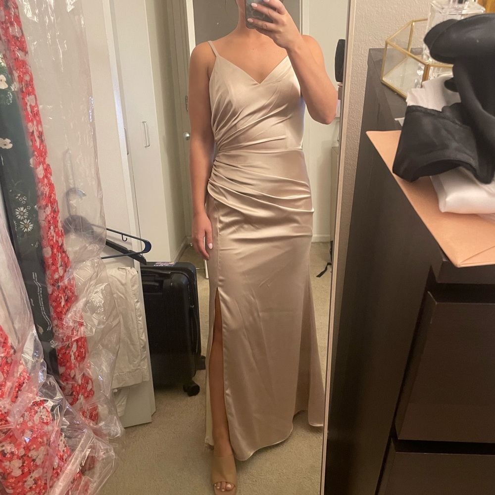 Revelry Rory Dress in Gold Champagne Satin